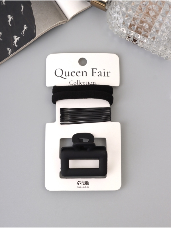 Набор для волос &laquo;Вивьен&raquo;, 2 резинки 5.5 см, 8 невидимок 5.5 см, краб 4.5 см, петля, чёрный