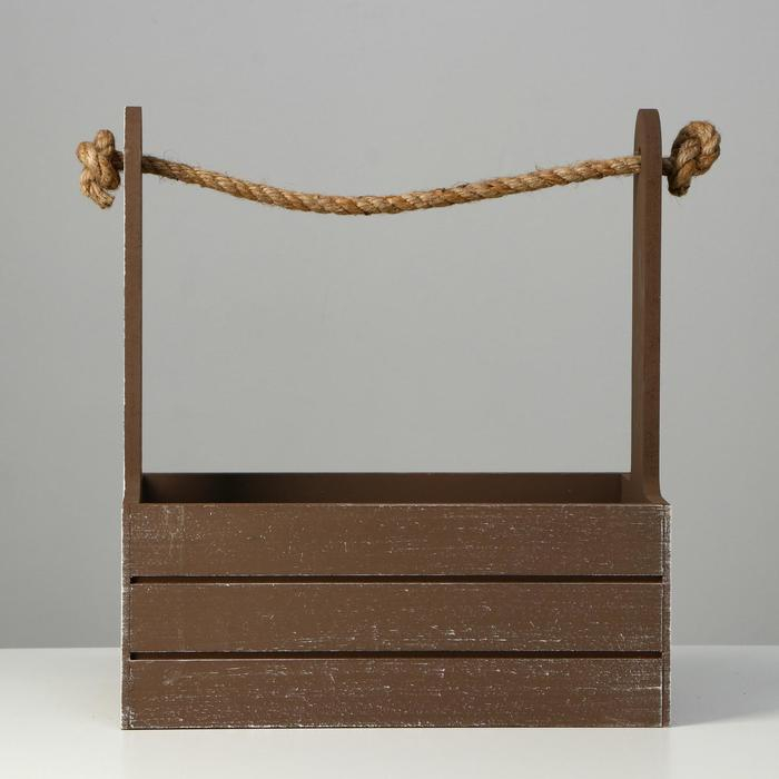 Кашпо деревянное 25.5×15×30 см Кашпо деревянное 25.5×15×30 см "Прованс", ручка канат, коричневый