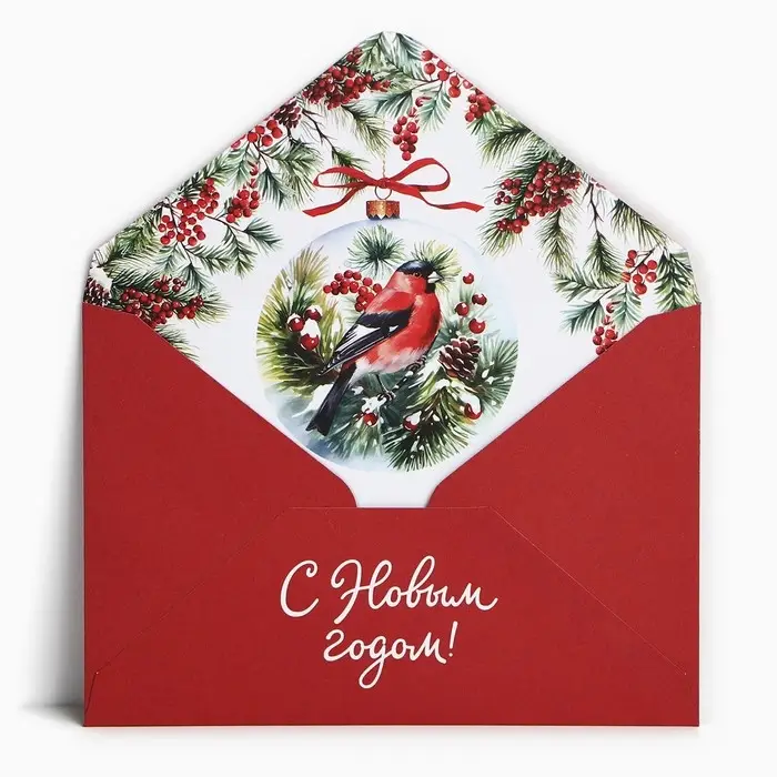 Подарочный конверт &laquo;С Новым годом&raquo;, снегирь, 16&times;11 см