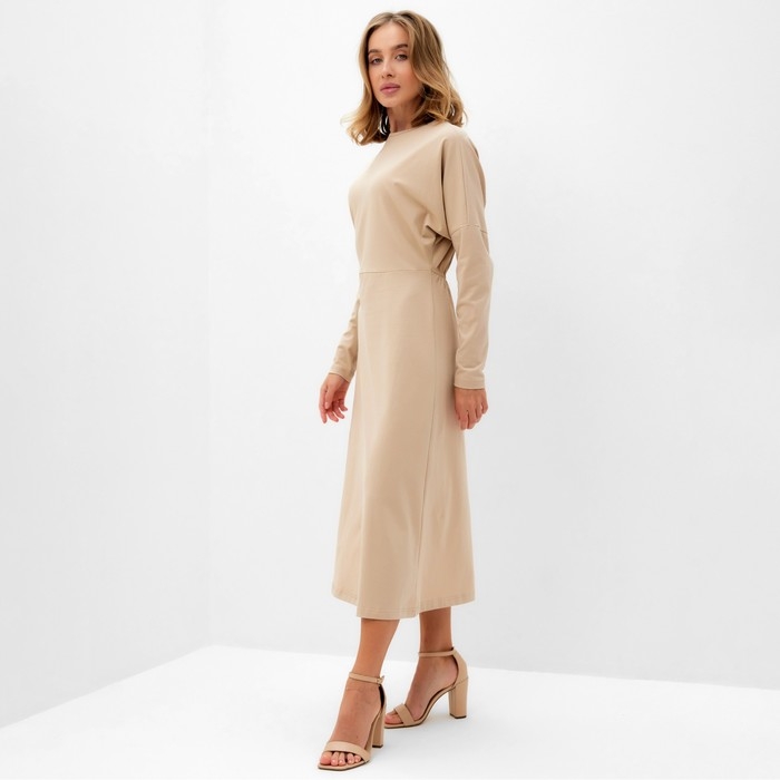 Платье женское трикотажное MINAKU: Basic line цвет бежевый, р-р 44 Платье женское трикотажное MINAKU: Basic line цвет бежевый, р-р 44