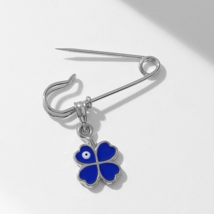 Булавка-оберег &laquo;Клевер&raquo; с глазком, 3,5 см, цвет синий в серебре