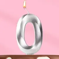 Свеча в торт &laquo;Грань&raquo;, цифра 0, серебряный металлик, 6.5 см