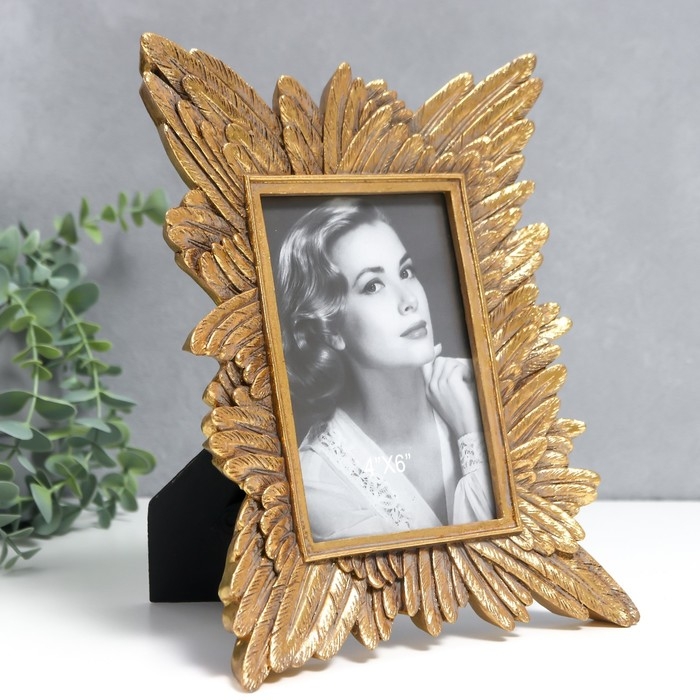 Фоторамка полистоун 10х15 см "Пёрышки" золото 19х25,5 см