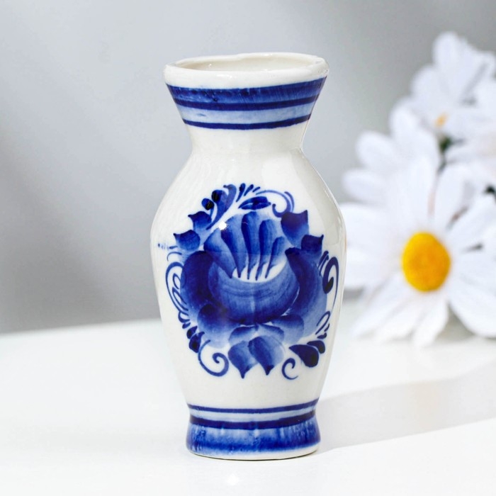 Ваза гжель &laquo;Сувенирная&raquo;, бело-синяя, керамика, 8,5 см,
