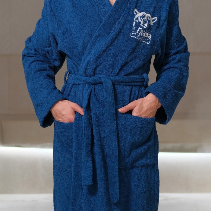 Халат махровый мужской &laquo;Глава семьи&raquo;, размер 52-54, цвет синий