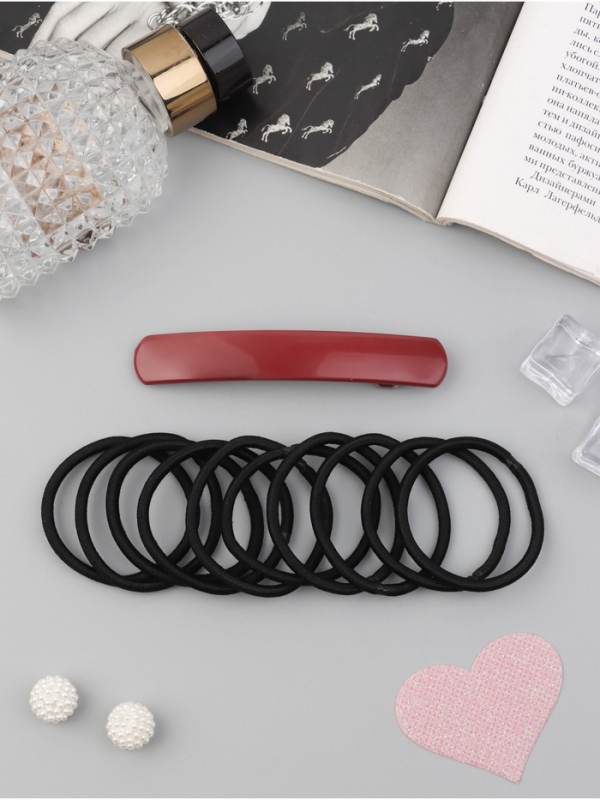 Набор для волос &laquo;Лилит&raquo; (10 резинок 6,5см, заколка-автомат 9 см) чёрный бордовый