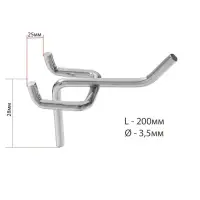 Крючок одинарный для металлической перфорированной панели, d=3.5 мм, L=20 см, цвет хром
