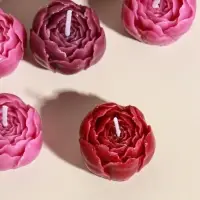 Набор свечей декоративных "Пионы" 9 шт 3,5х3,5х2,5 см розово-фиолетовые 14х14х4 см