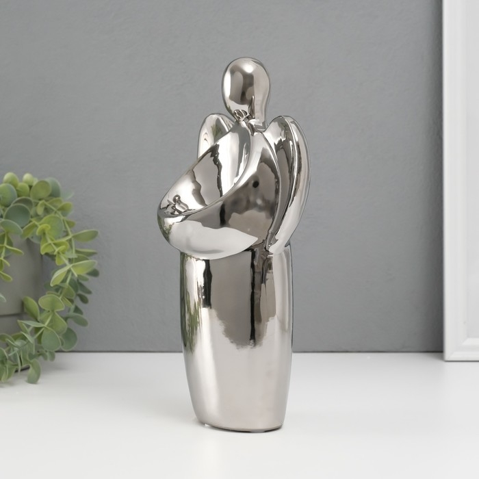 Подсвечник керамика на 1 свечу "Ангел" d=3,5 см серебро 14х9,5х25 см