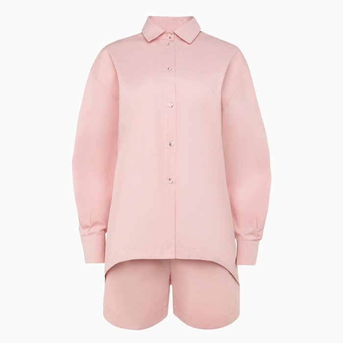 Костюм женский (рубашка, шорты) MINAKU: Oversize цвет тёмно-розовый, размер 48