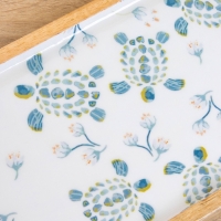 Блюдо прямоугольное " Черепаха и цветы" дерево манго 41х15 см