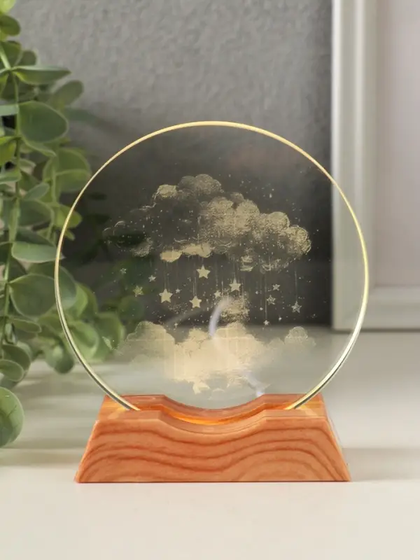 Сувенир стекло свет "Диск. Облако со звёздами" 5хLED d=10 см, USB 10х4х11,4 см
