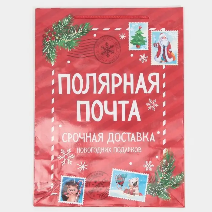 Пакет подарочный новогодний ламинированный &laquo;Полярная почта&raquo;, L 28 х 38 х 9 см