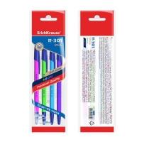 Набор ручек шариковых 4 штуки, ErichKrause R-301 Neon Stick, узел 0.7 мм, чернила синие, корпус неоновый, длина линии письма 2000 метров, МИКС