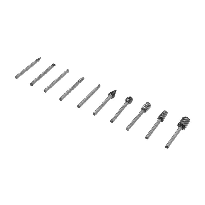 Набор шарошек по дереву и пластику ТУНДРА, диаметр хвостовика 3 мм, 10 шт.