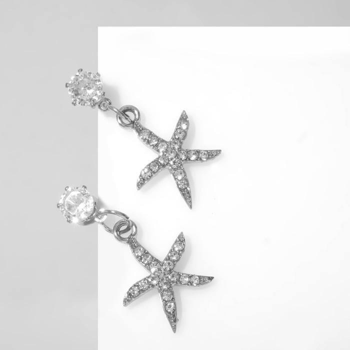 Серьги со стразами «Морская звезда», цвет белый в серебре Серьги со стразами «Морская звезда», цвет белый в серебре