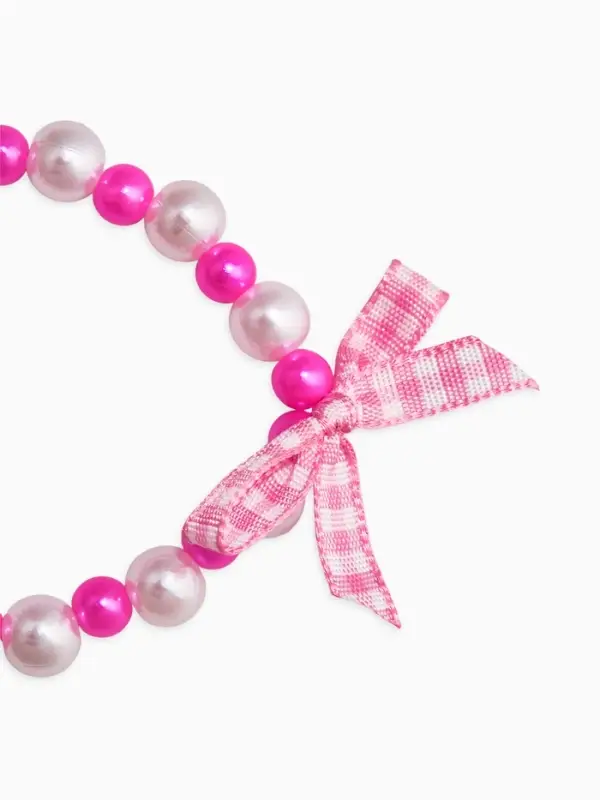 Браслет детский "Выбражулька" котик, бант, жемчуг, цвет бело-розовый