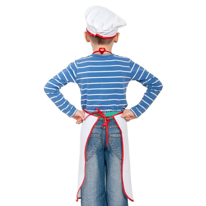 Карнавальный костюм &laquo;Поварёнок&raquo;, текстиль, фартук, колпак, р-р 30-32, рост 116-122 см