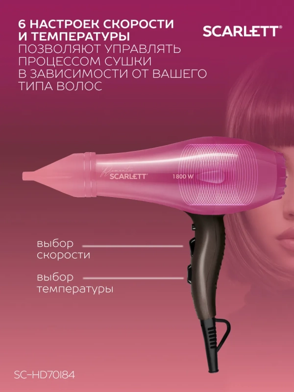 Фен для волос профессиональный с насадкой 1800 Вт SC-HD70I84