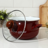 Кастрюля эмалированная, &laquo;Бордо&raquo;, 4 л, стеклянная крышка, индукция, цвет бордовый