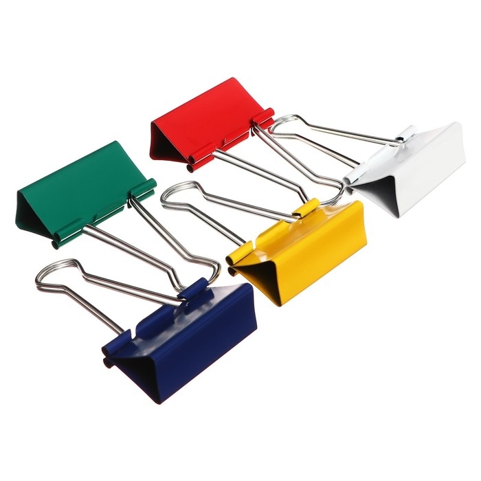 Набор зажимов для бумаг цветных 41мм, 12 штук, 5 цветов, в картонной коробке Набор зажимов для бумаг цветных 41мм, 12 штук, 5 цветов, в картонной коробке
