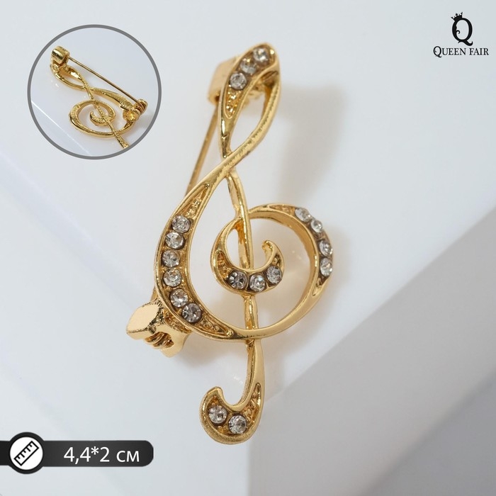 Брошь &laquo;Скрипичный ключ&raquo; сияние, цвет белый в золоте
