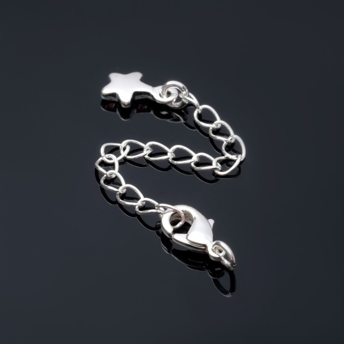 Замок-карабин родированный 1,5×0,5см «Звезда» с удлинителем 6см, серебро Замок-карабин родированный 1,5×0,5см «Звезда» с удлинителем 6см, серебро