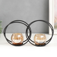 Подсвечник металл, стекло на 2 свечи "Чёрные круги" d-4 см 24х7х12 см Подсвечник металл, стекло на 2 свечи "Чёрные круги" d-4 см 24х7х12 см