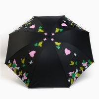 Зонт женский механический &laquo;Яркие бабочки&raquo;, 8 спиц, d=95, цвет чёрный