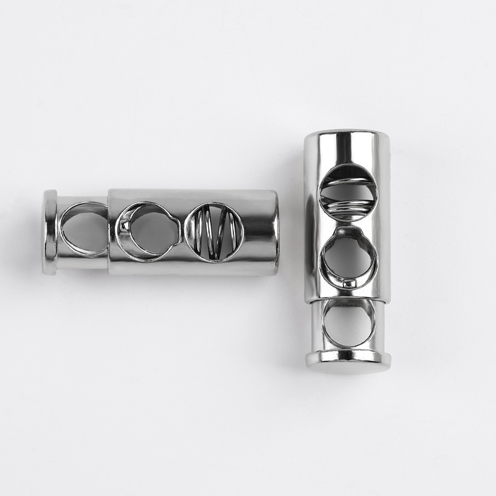 Фиксатор для шнура, двойной, d = 5 мм, 9 &times; 25 мм, 5 шт, цвет серебряный