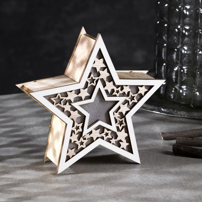 Светодиодная фигура «Звезда» 16 × 16 × 5 см, дерево, батарейки АААх2 (не в комплекте), свечение тёплое белое Светодиодная фигура «Звезда» 16 × 16 × 5 см, дерево, батарейки АААх2 (не в комплекте), свечение тёплое белое