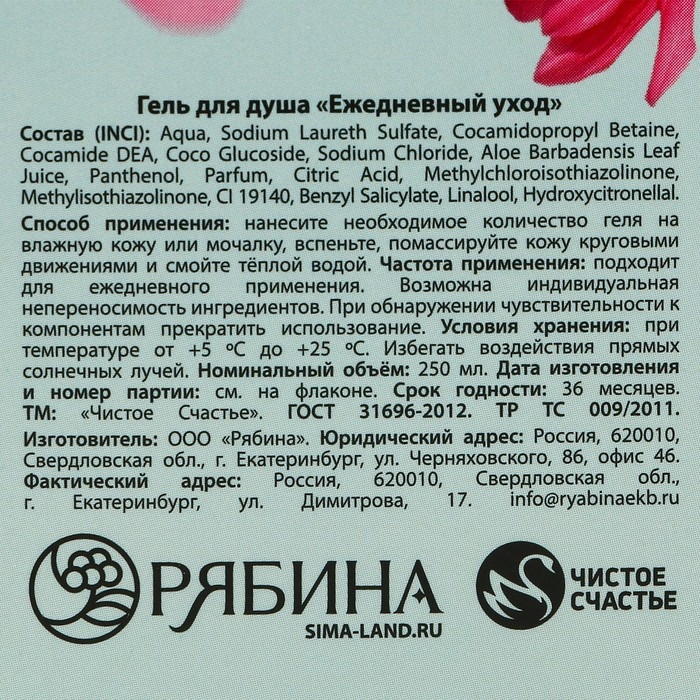 Гель для душа во флаконе &laquo;Сияй от счастья!&raquo;, 250 мл, аромат фруктового десерта, ЧИСТОЕ СЧАСТЬЕ