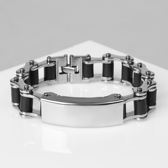 Браслет мужской «Стальной» рельсы, цвет чёрный в серебре, 20,5 см Браслет мужской «Стальной» рельсы, цвет чёрный в серебре, 20,5 см