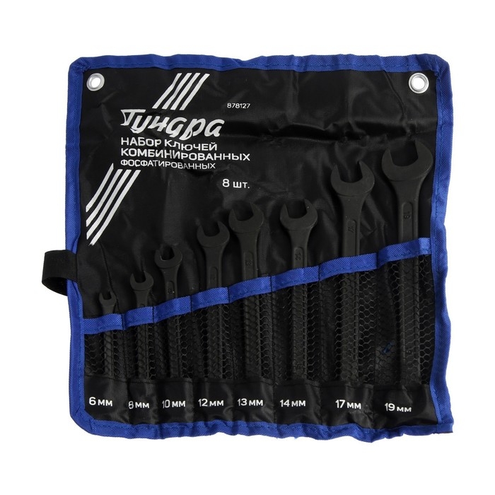 Набор ключей комбинированных в сумке ТУНДРА, фосфатированные, 6 - 19 мм, 8 шт.