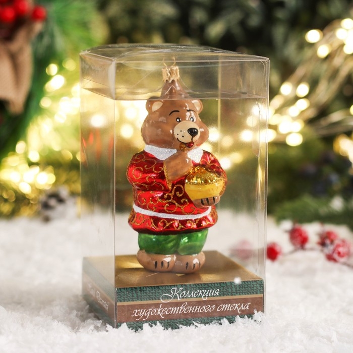 Елочное украшение "Медведь с мёдом" 12 см, микс