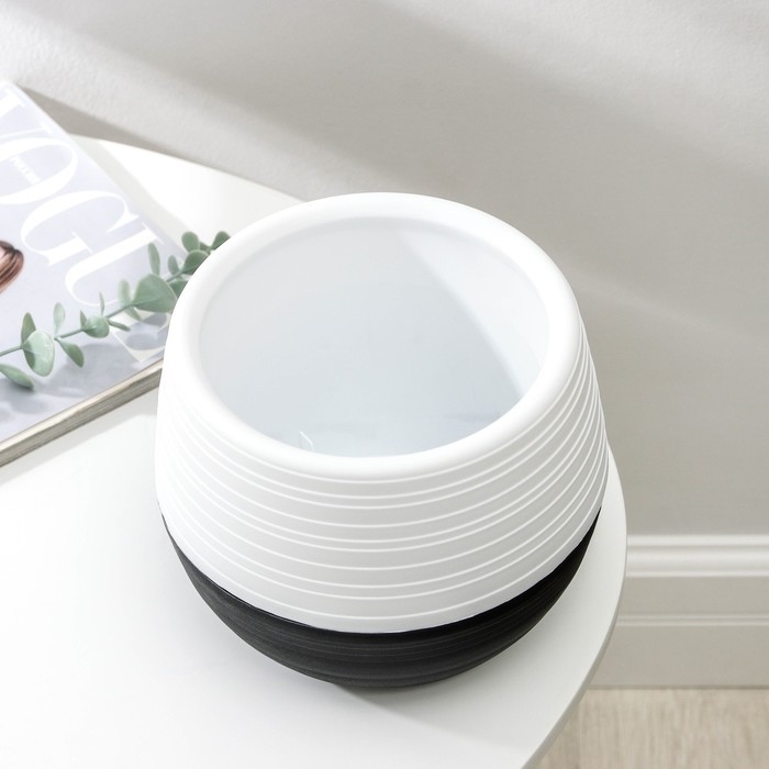 Горшок для цветов с поддоном &laquo;Дуэт&raquo;, 1,5 л, пластиковый, чёрно-белый