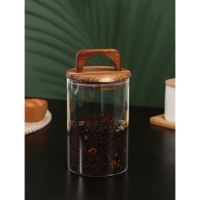 Банка стеклянная для хранения сыпучих продуктов &laquo;Вуд&raquo;, 950 мл, 10&times;20 см, с деревянной крышкой