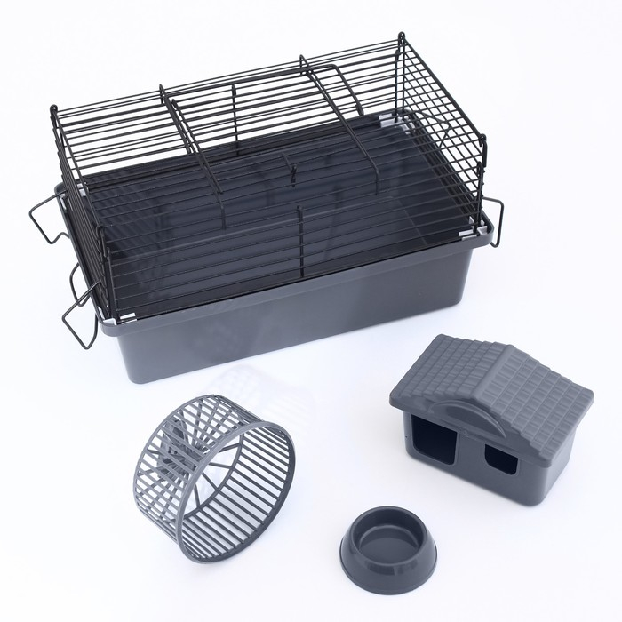 Клетка-мини для грызунов Клетка-мини для грызунов "Пижон" №1-1, с наполнением, 27 х 15 х 13 см, серая