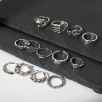 Набор колец 13 штук &laquo;Ассорти&raquo; скелет, змея, размер МИКС, цвет чернёное серебро