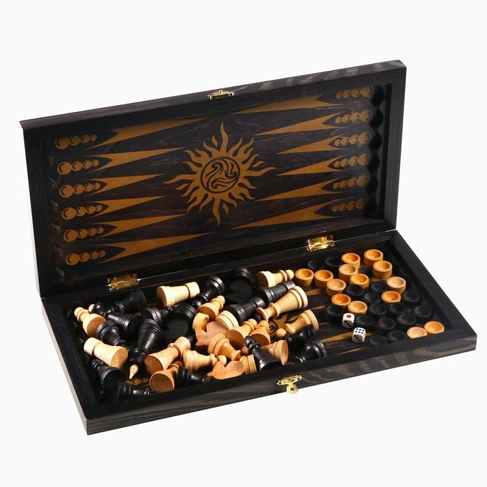 Настольные игры 3 в 1 "Классика": шашки, шахматы, нарды, деревянные 40 х 40 см