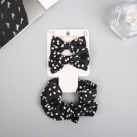 Набор для волос "Фелиция" (резинка 7 см, 2 зажима 6,5 см) элегия, чёрно-белый