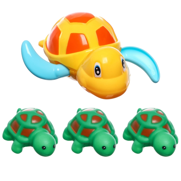 Набор игрушек для ванны &laquo;Заводная черепашка с друзьями&raquo;, 4 шт., цвет МИКС, Крошка Я