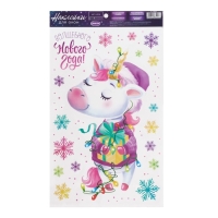 Наклейки новогодние на окна, виниловые &laquo;Единорожек&raquo;, многоразовые, 20 х 34 см, Новый год