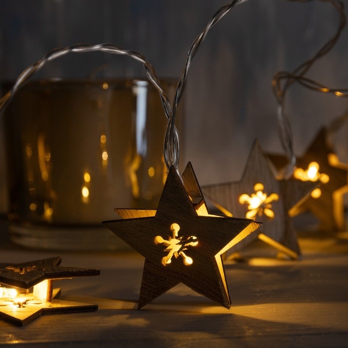 Гирлянда &laquo;Нить&raquo; 2.5 м с насадками &laquo;Звезда&raquo;, IP20, прозрачная нить, 10 LED, батарейки AAх2 (нет в комплекте), свечение тёплое белое