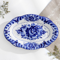 Блюдо &laquo;Цветы&raquo;, 30&times;19&times;3,5 см, гжель