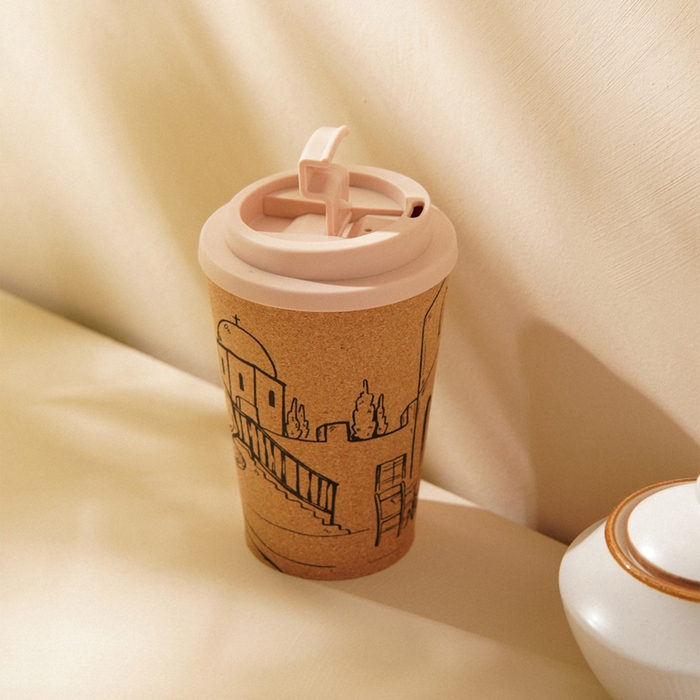 Стакан для кофе с крышкой SL Home &laquo;Тира&raquo;, пробковый, 350 мл, 9,5&times;9,5&times;14,5 см, цвет бежевый