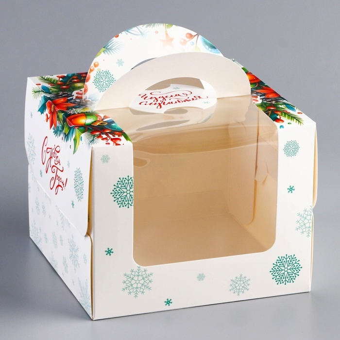 Новый год. Коробка под бенто-торт с окном Новый год. Коробка под бенто-торт с окном "Загадай желание", 16 х 16 х 12,5 см