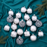 Набор шаров пластик d-6 см, 20 шт "Лоран узоры" серебро