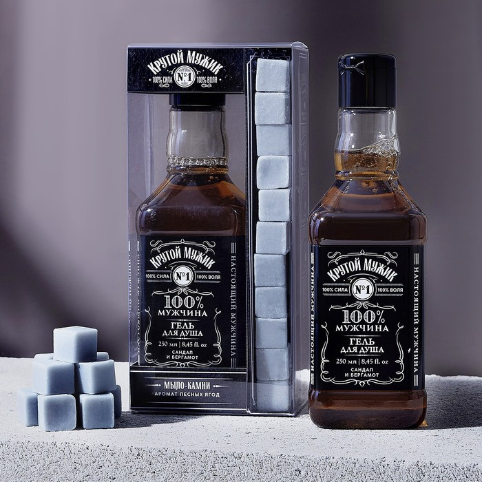 Новогодний подарочный набор косметики &laquo;Крутой мужик&raquo;, гель для душа во флаконе виски 250 мл и мыло для рук 90 г, Новый Год