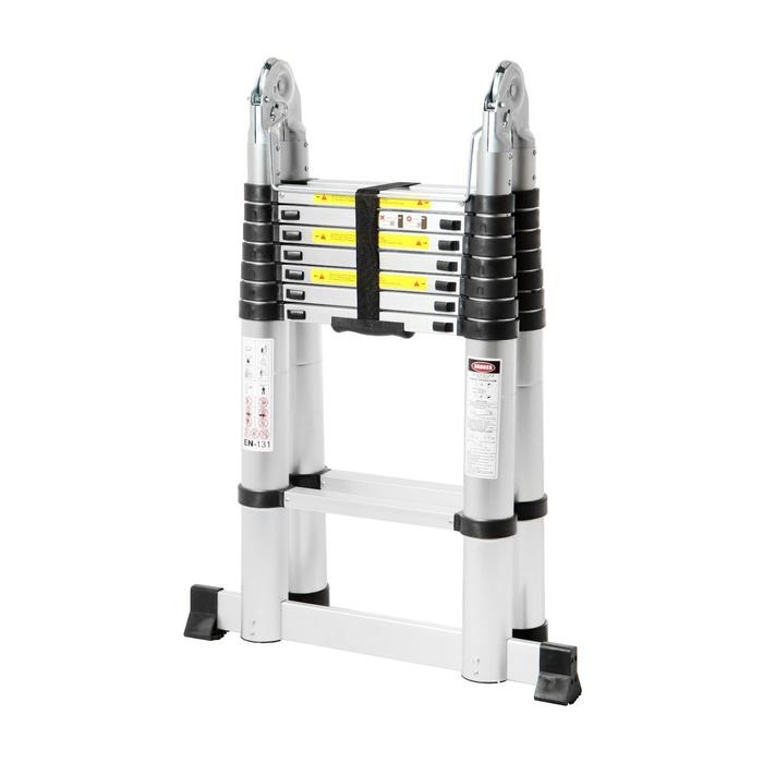 Стремянка-лестница телескопическая ТУНДРА, раскладная, алюминиевая, 2.5 х 2.5 м